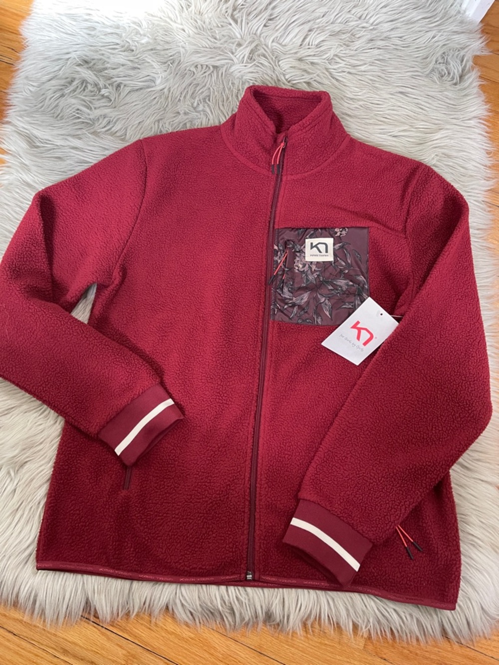Kari Traa Maroon Zip-Up Fleece Jacket with Patterned Chest Pocket - Picture 2 of 8